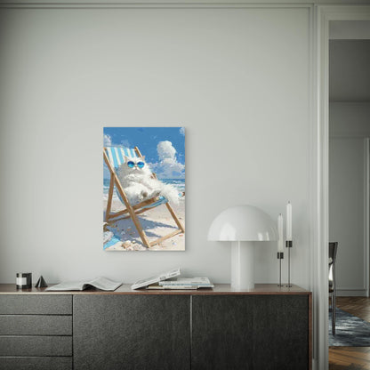 Relaxed Cat with Beach Vibes 60x90cm Metal Print Ready to Hang