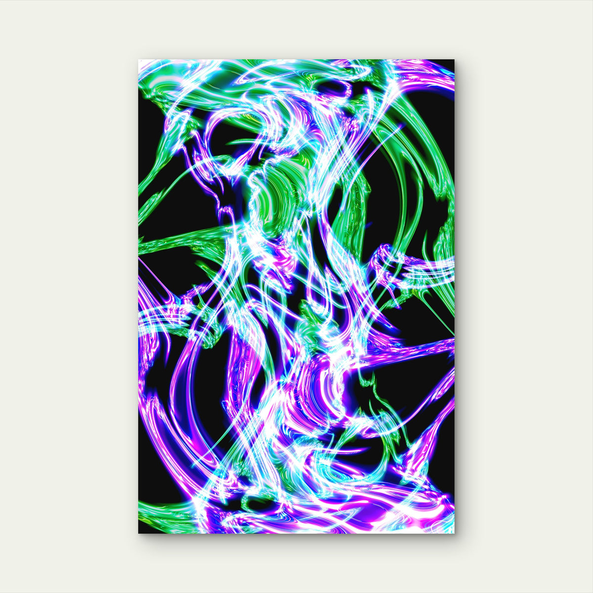 Abstract Blue and Green Light Swirls on Black 60x90cm Metal Print Ready to Hang