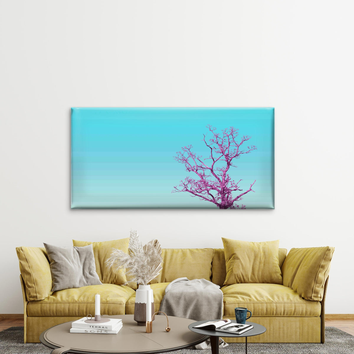 Pink Tree On Blue S Wall Art Canvas Office Home Room Framed 120x60cm