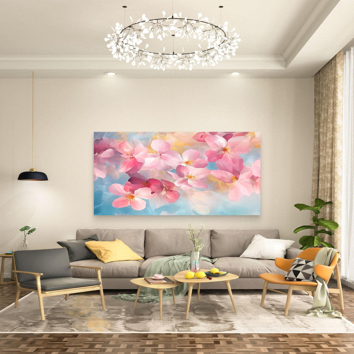 Spring's Gentle Floral Wall Art Canvas Office Home Room Framed 120x60cm