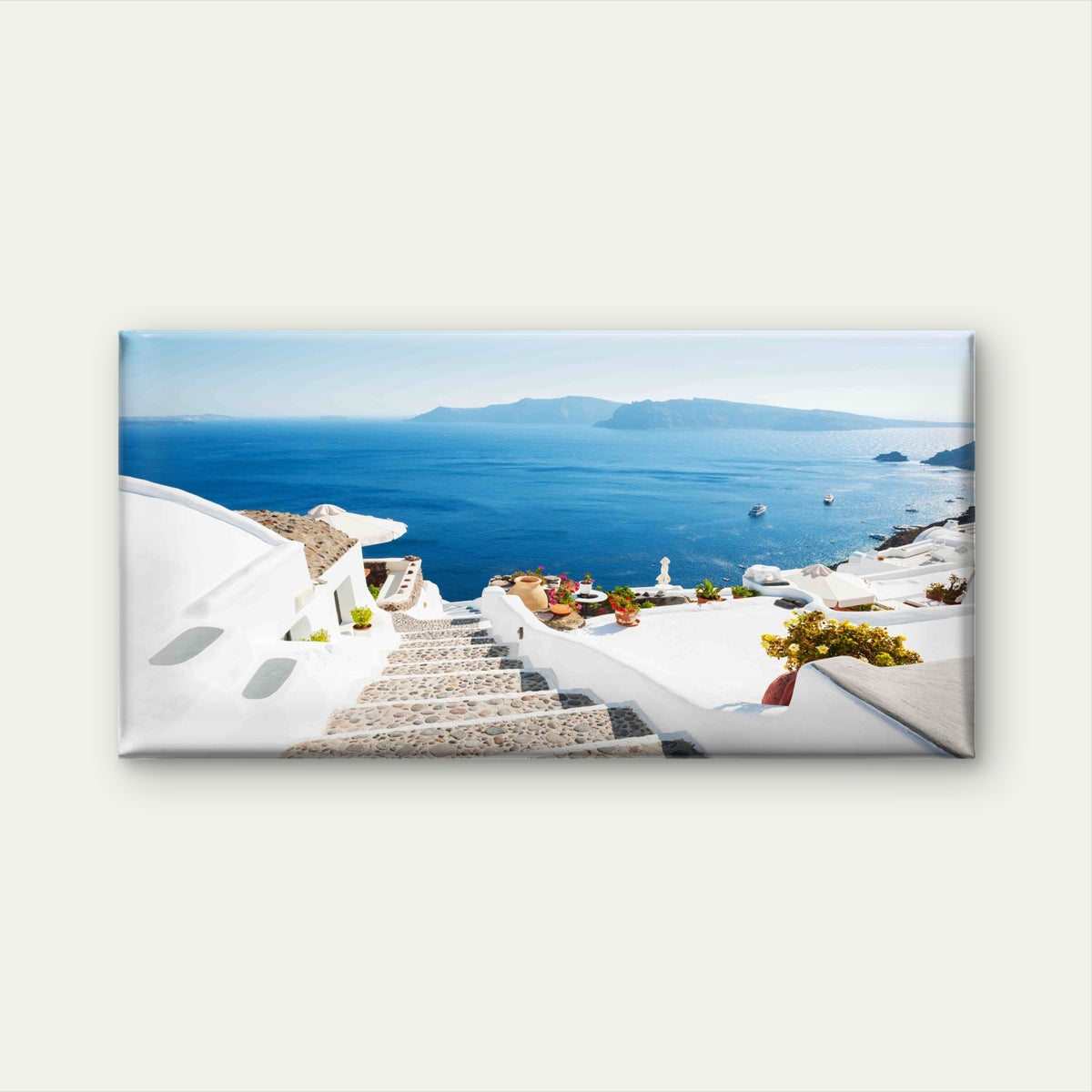 White Architecture On Santorini Wall Art Canvas Office Home Room Framed 120x60cm