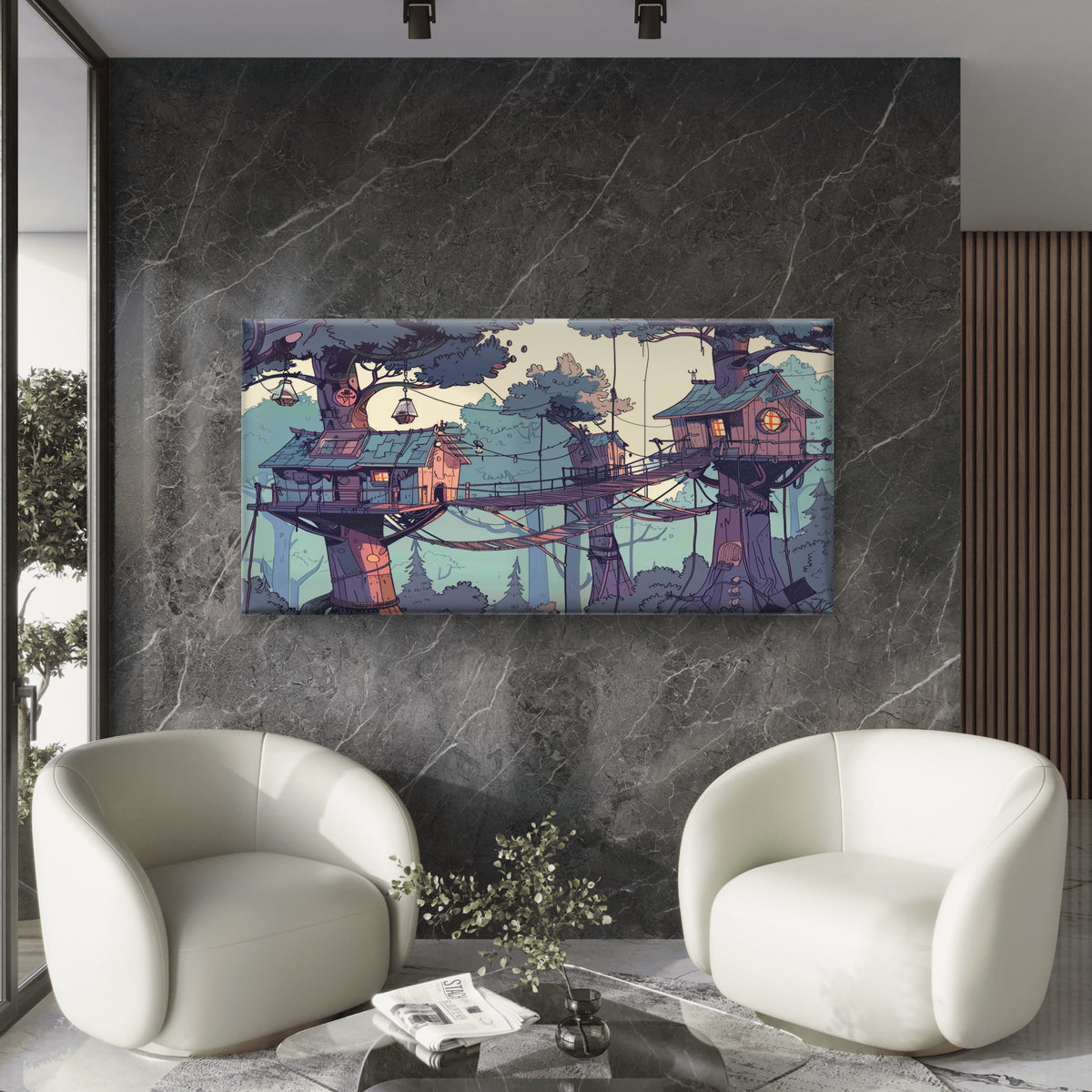 Jungle Landscape Cartoon Wall Art Canvas Office Home Room Framed 120x60cm