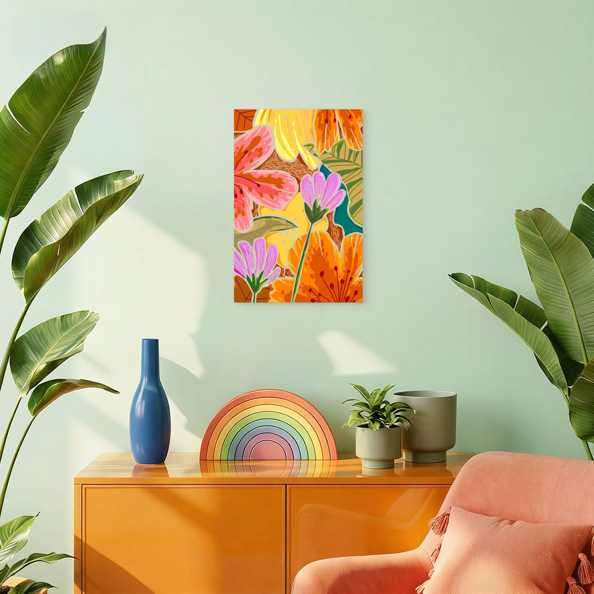 Illustrative and Abstract Floral Pattern 40x60cm Metal Print Ready to Hang