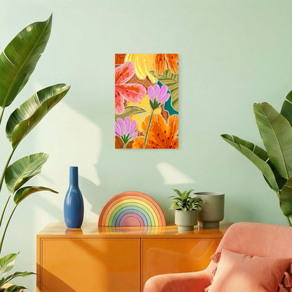 Illustrative and Abstract Floral Pattern 40x60cm Metal Print Ready to Hang