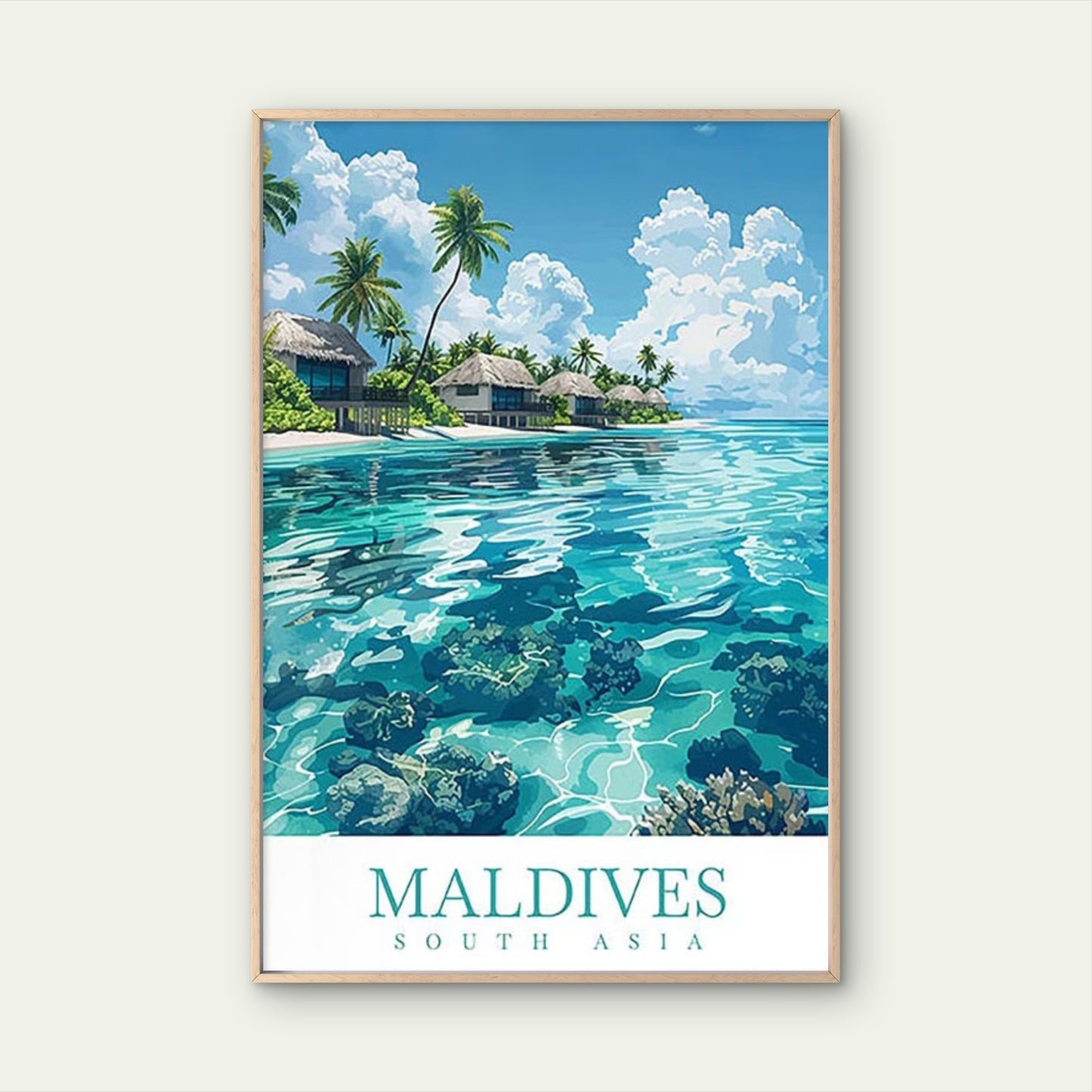 Maldives Tropical Island Turquoise Coral Reef Travel Poster Print Wall Art