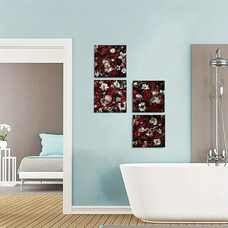 4pcs  Dark Floral Theme GH     Wall Art Canvas Framed