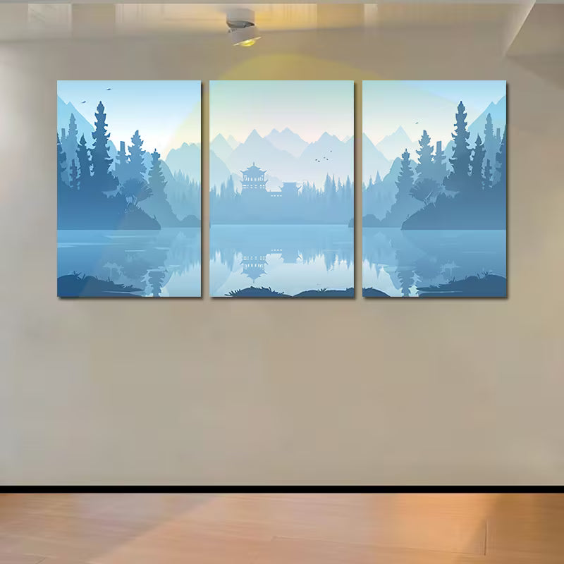 3pcs Serene Mountain Lake Scenery with Snow Peak Wall Art Set Canvas Framed 40x60cm - High Quality Print 100% Australian Made Wall Canvas Ready to Hang
