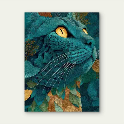 Abstract Teal Cats 60x90cm Metal Print Ready to Hang