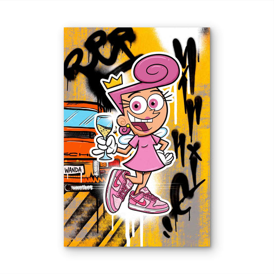 Urban Street Graffiti Pink Magic Fairy Sneaker 40x60cm Metal Print Ready to Hang