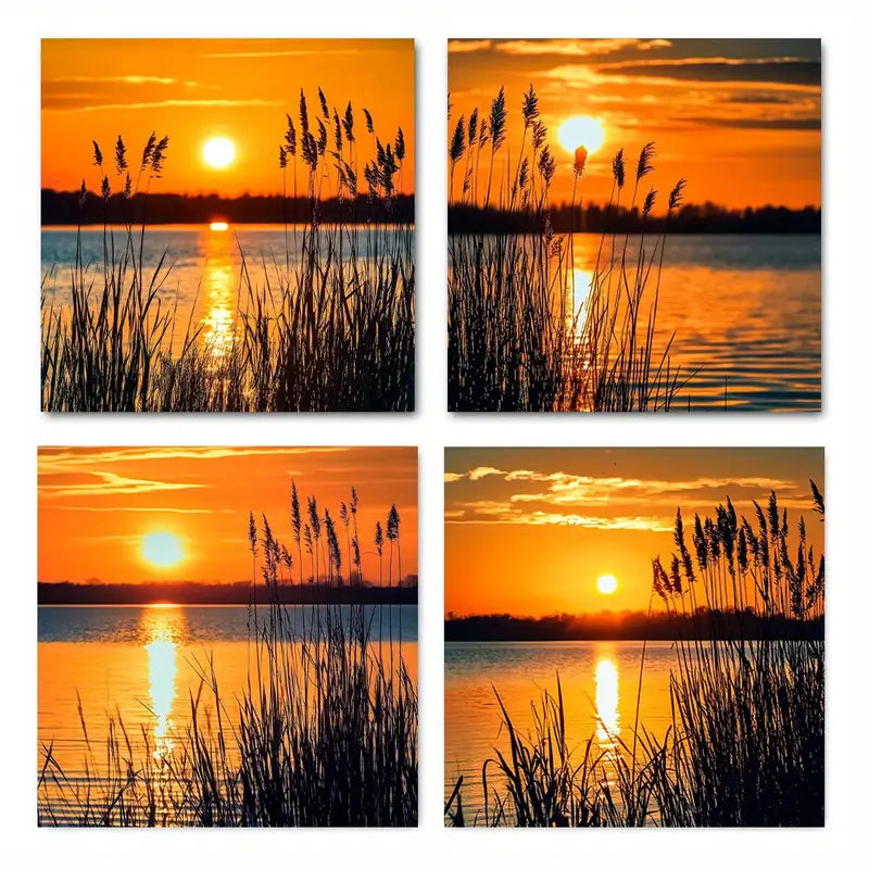 4pcs  Serene Lake Sunset Scen SL  Wall Art Canvas Framed
