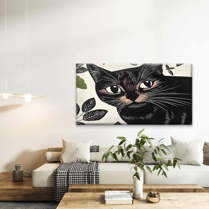 Black Cat And Leaf Pattern Wall Art Canvas Office Home Room Framed 120x60cm