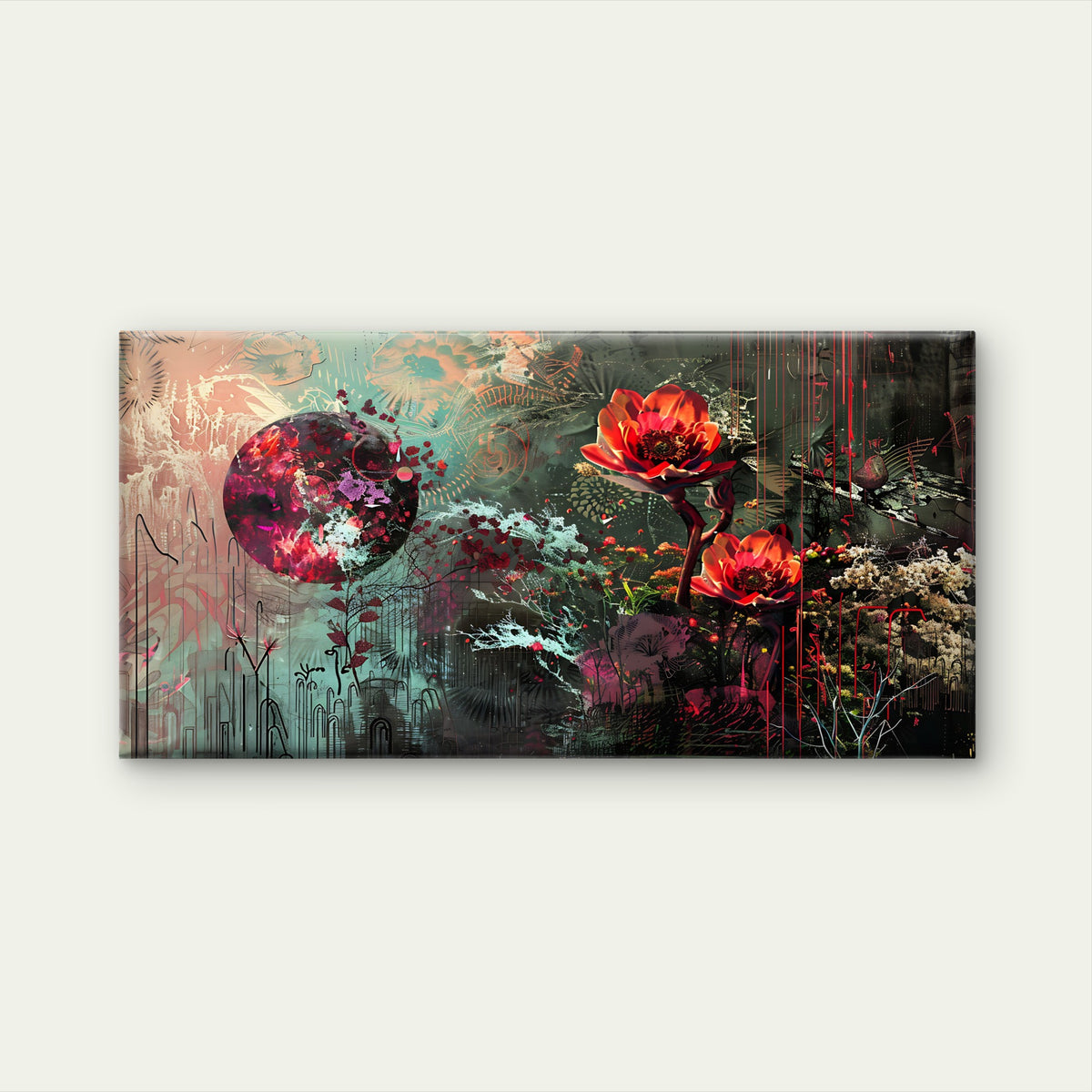 Dark Abstract Floral Art Wall Art Canvas Office Home Room Framed 120x60cm