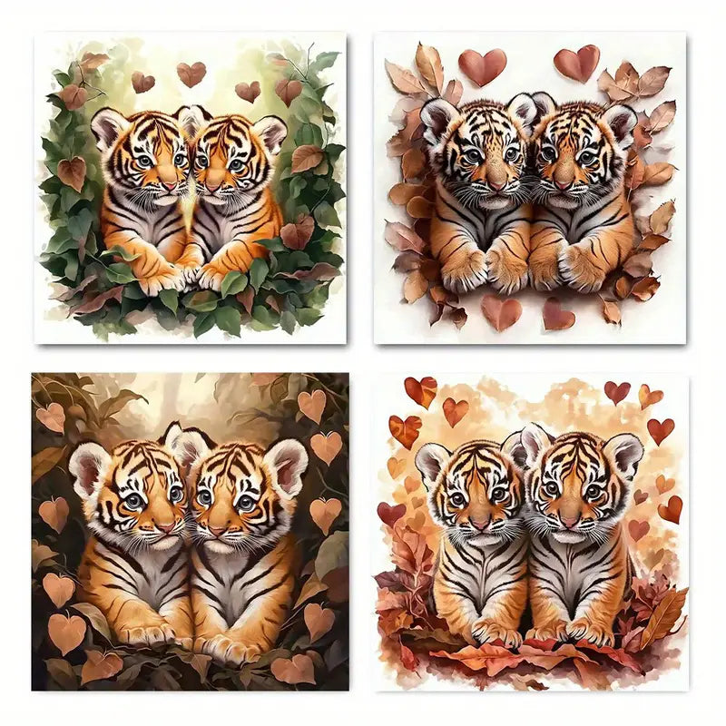 4pcs Tiger Cub Canvas Art Prints Wall Art Canvas Framed