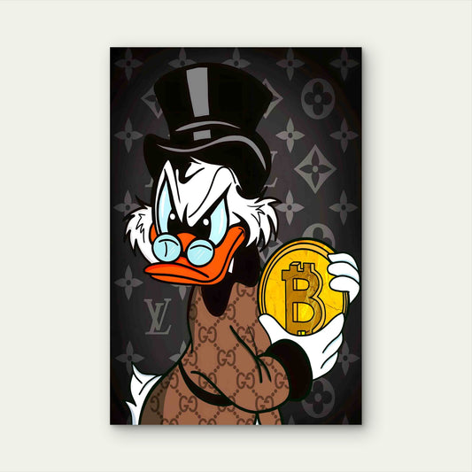Rich Duck Holding Gold Coin 60x90cm Metal Print Ready to Hang