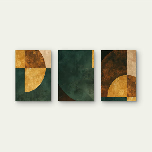 3pcs Emerald Gold Bronze Circles Pattern Wall Art Set Canvas Framed 50x70cm - High Quality Print 100% Australian Made Wall Canvas Ready to Hang