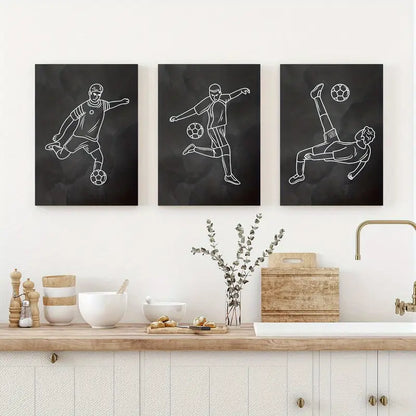 3pcs Minimalist Black & White Football Posters Metal Print Ready to Hang Art