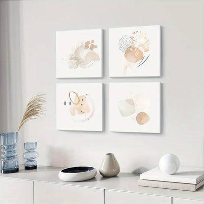 4pcs Golden Ring  Simple Artwork Wall Art Canvas Framed