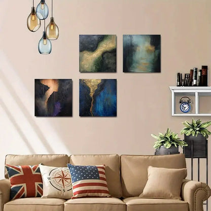 4pcs Black Neoclassical Abstract Designs Wall Art Canvas Framed