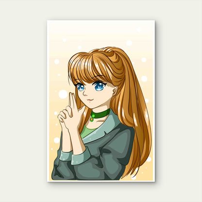 Beautiful and Cool Girl Long Brown Hair Cartoon 60x90cm Metal Print Ready to Hang