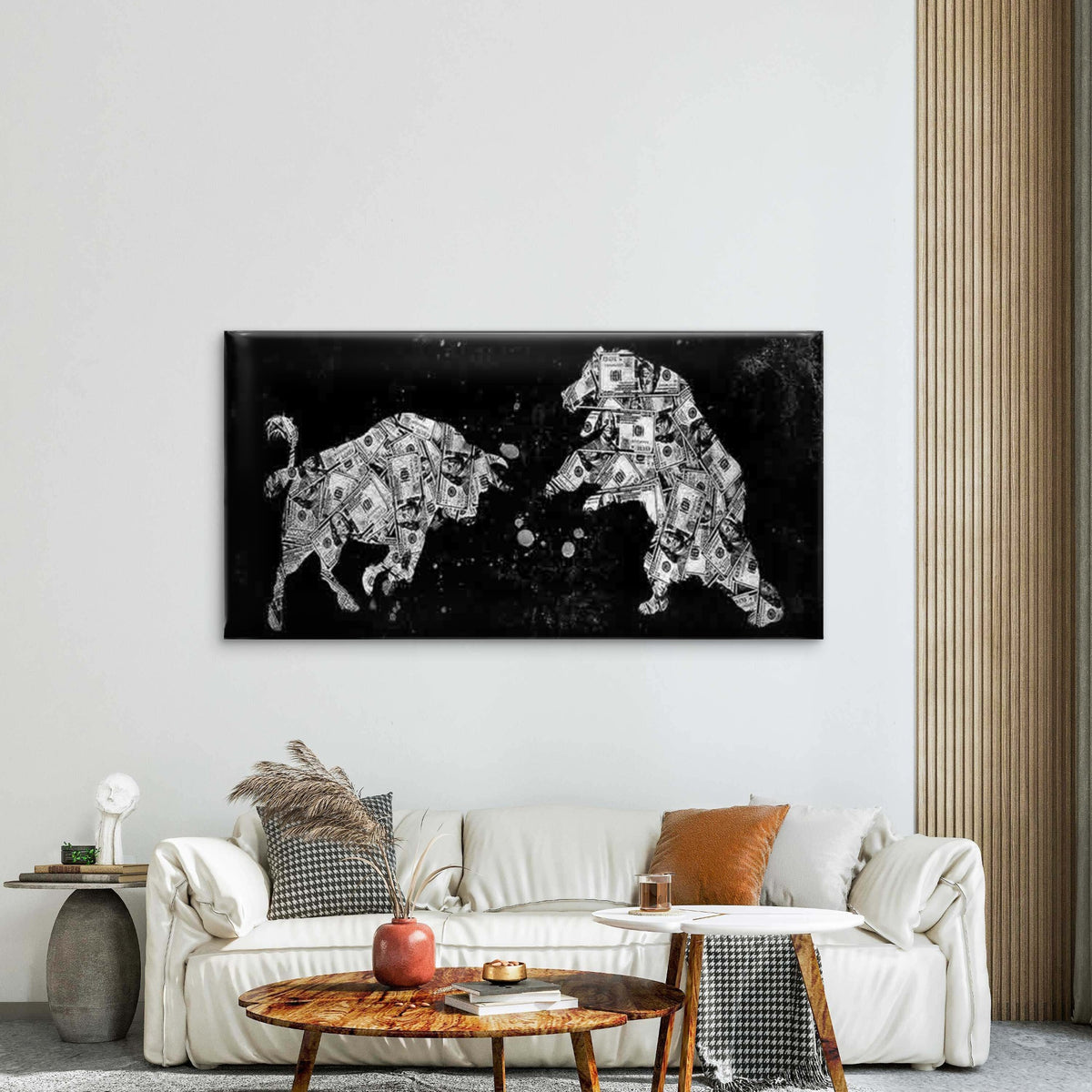 Abstract Bull & Bear Wall Art Canvas Office Home Room Framed 120x60cm