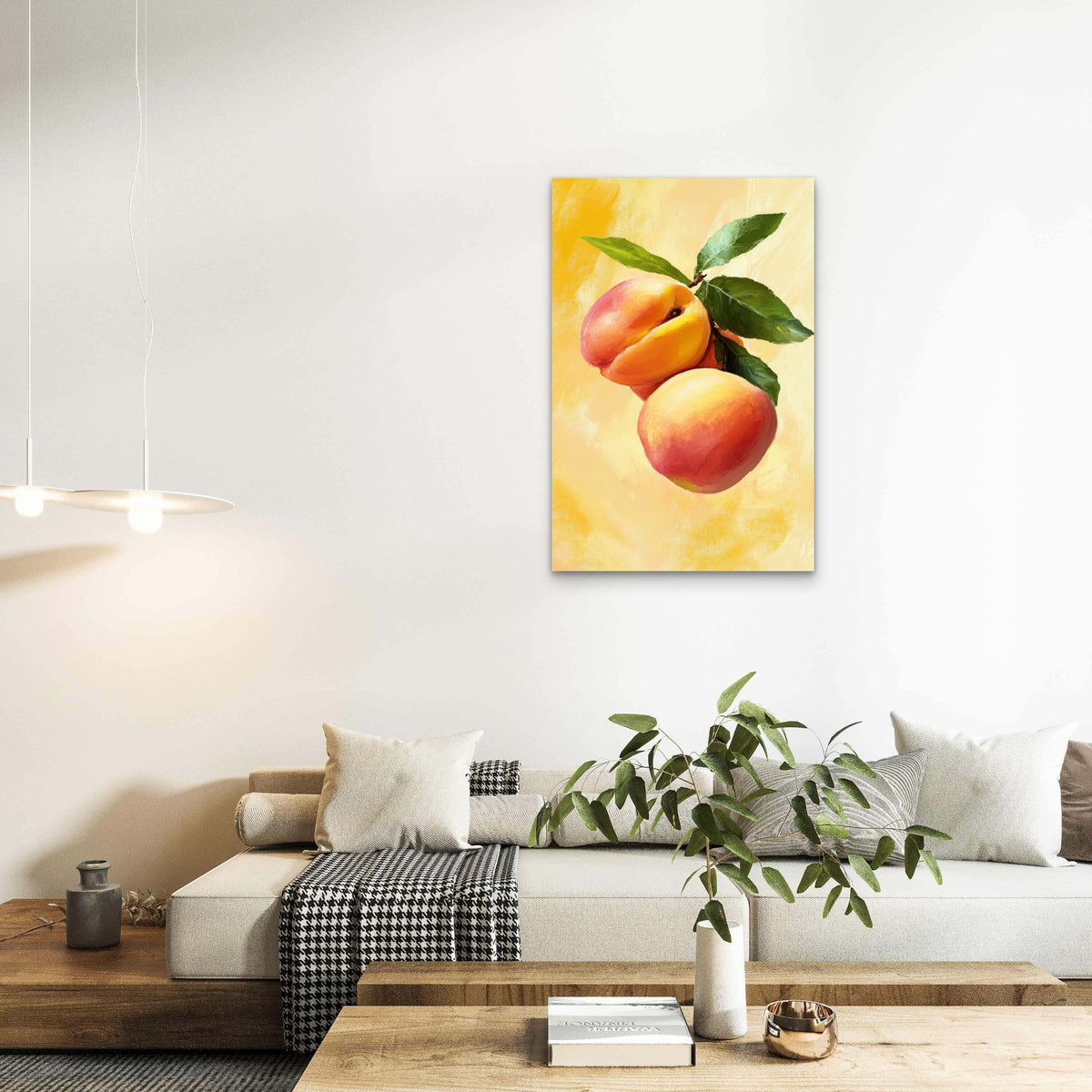 Illustration of Apricots on a Branch 60x90cm Metal Print Ready to Hang