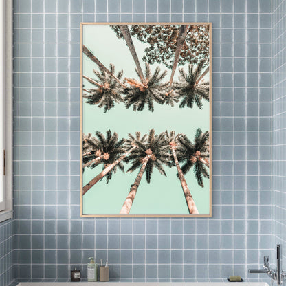 Vertical low angle shot of palm trees in Rio Di Janeiro, Brazil Vintage Neutral Wall Art Canvas Print 100% Australian Made