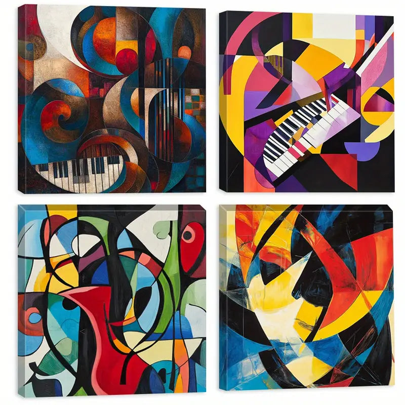 4pcs  Colorful Geometric Shapes  Wall Art Canvas Framed