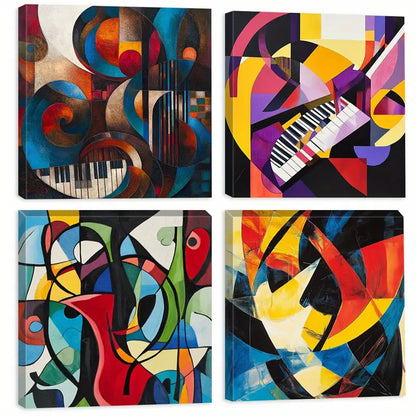 4pcs  Colorful Geometric Shapes  Wall Art Canvas Framed