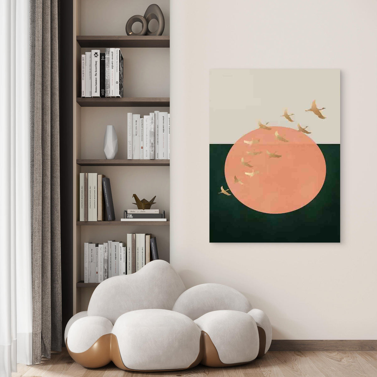 Golden Birds Circle 60x90cm Metal Print Ready to Hang