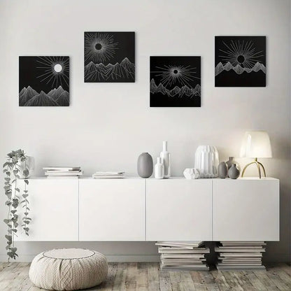 4pcs Black sunris Modern  Black DC  Wall Art Canvas Framed
