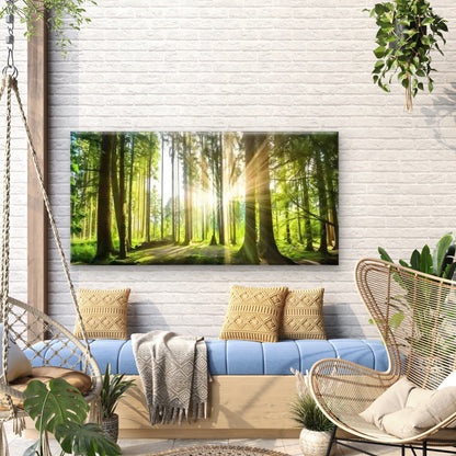Sunlit Green Forest Landscape Wall Art Canvas Office Home Room Framed 120x60cm