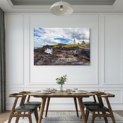 Kiama Lighthouse with water spraying out of the blowhole, Sydney, New South Wales (NSW), Australia Canvas Print Wall Art Decor 100% Australian Made
