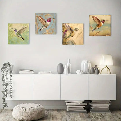 4pcs Painting Hummingbird I Art Prin Wall Art Canvas Framed