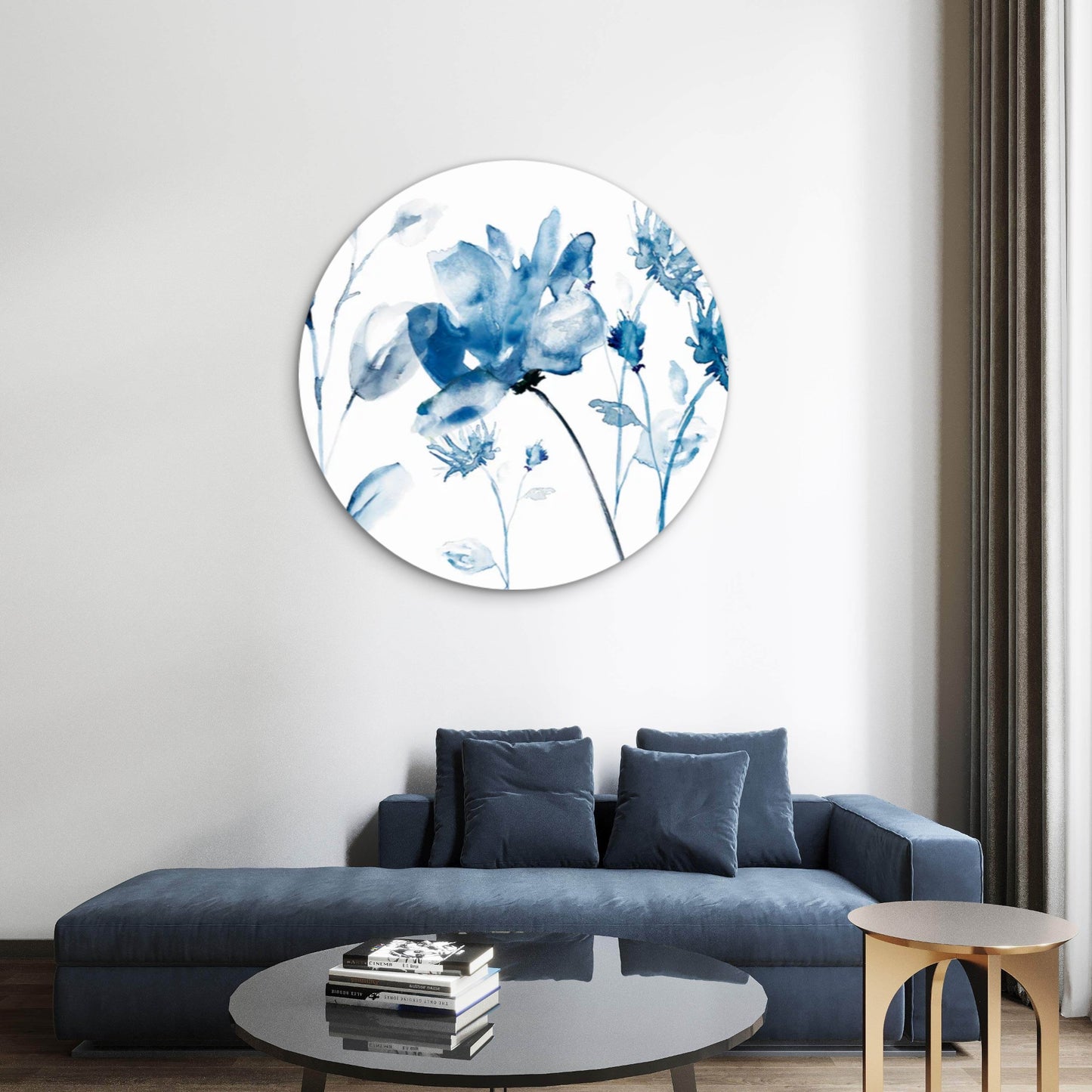 Blue Shaded Flowers Botanical Design  Acrylic Glass Rounded Print Tempered Glass Wall Art 100% Made in Australia Ready to Hang