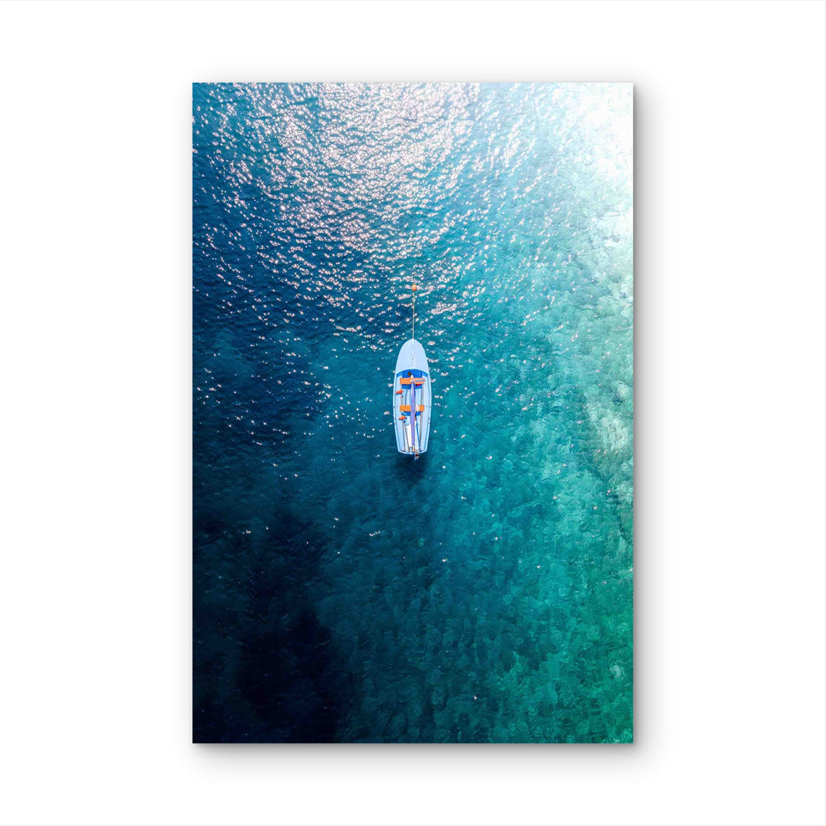 Aerial View Of A Moored Dinghy 60x90cm Metal Print Ready to Hang