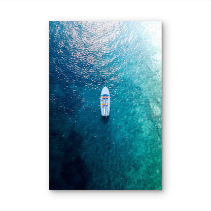 Aerial View Of A Moored Dinghy 60x90cm Metal Print Ready to Hang