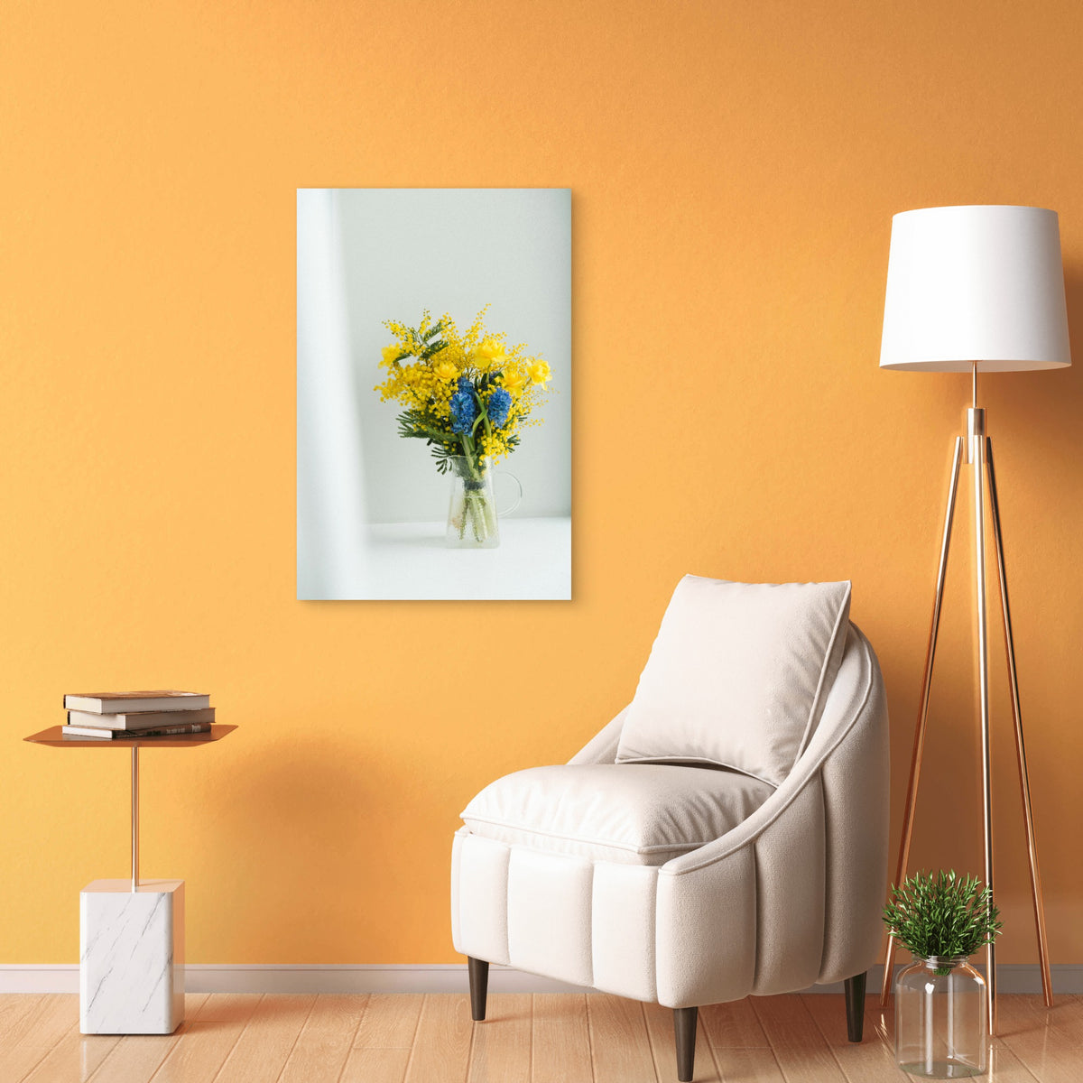 Bouquet Of Flowers In A Clear Glass Vase 40x60cm Metal Print Ready to Hang