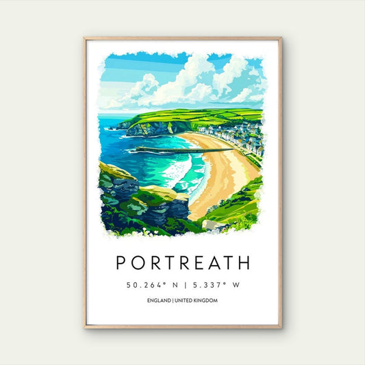 Portreath Beach Cornwall England United Kingdom Travel Poster Print Wall Art