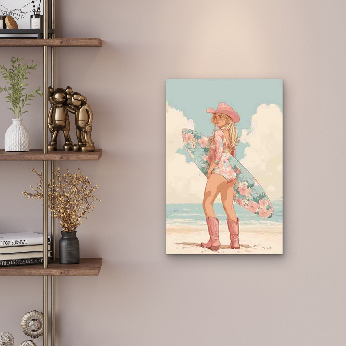 Floral Surf Cowgirl 60x90cm Metal Print Ready to Hang