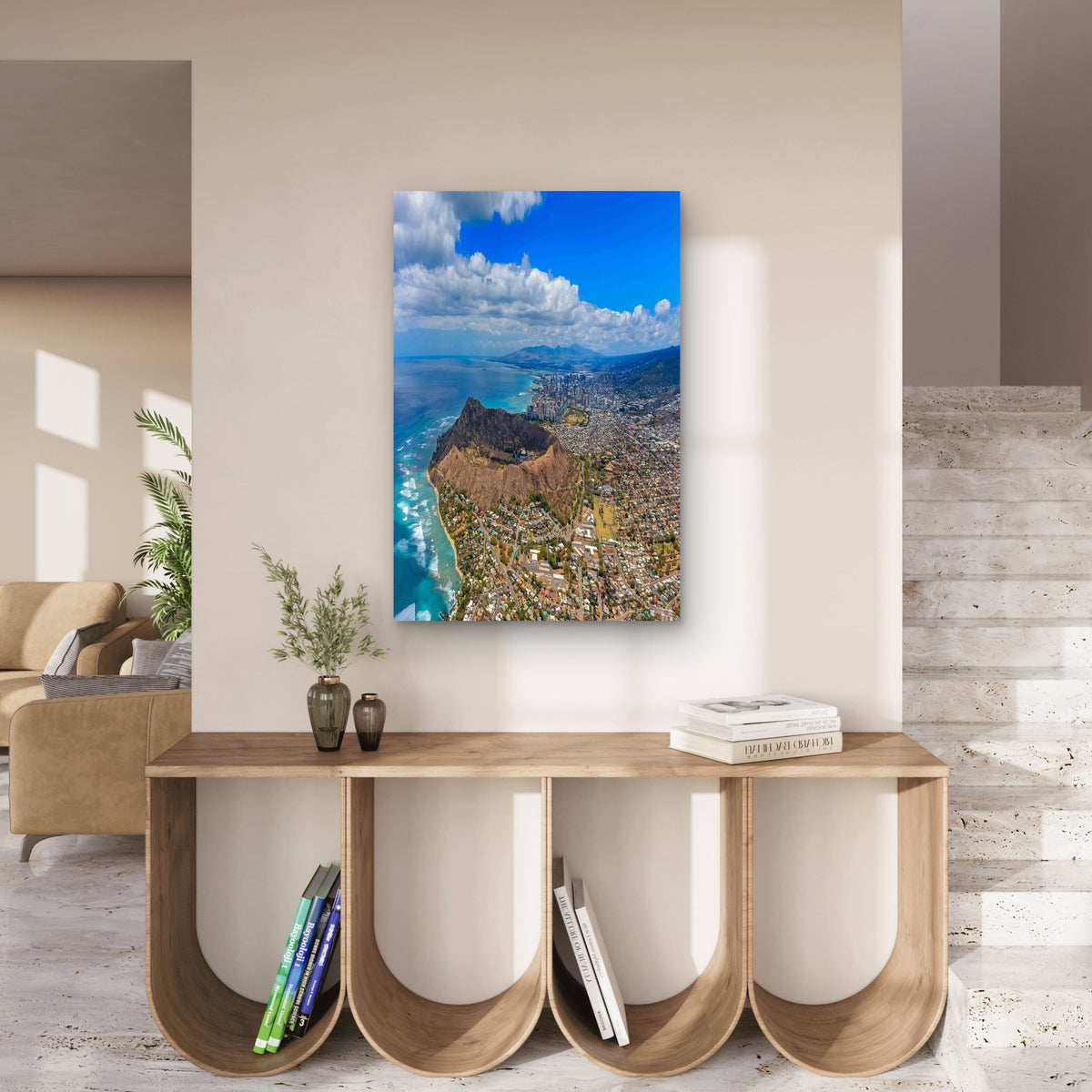 Majestic Diamond Head Over Waikiki 60x90cm Metal Print Ready to Hang