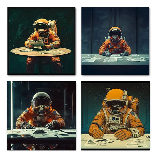 4pcs Astronaut & Dolla Poster Wall Art Canvas Framed