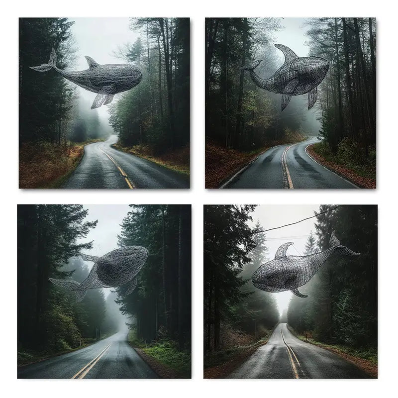 4pcs Forest Shar Vintage Abstract Canvas Wall Art Canvas Framed