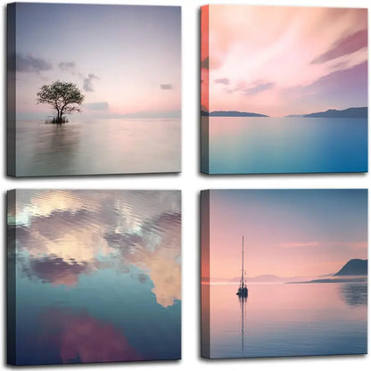 4pcs Romantic Sunset Beach Wall Art Canvas Framed