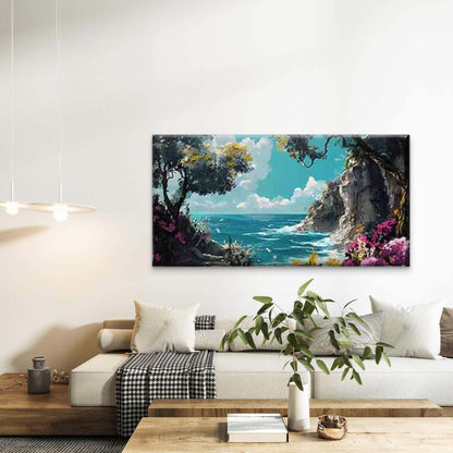 Coastal Mountain Landscape Wall Art Canvas Office Home Room Framed 120x60cm