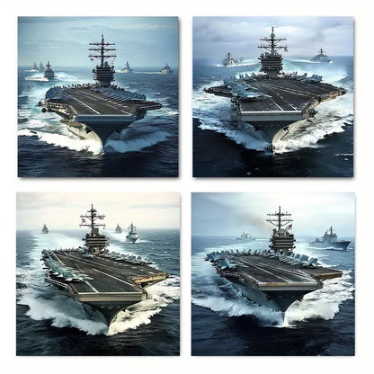 4pcs Enterprise Aircraft Carrie Wall Art Canvas Framed