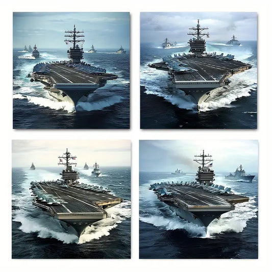 4pcs Enterprise Aircraft Carrie Wall Art Canvas Framed