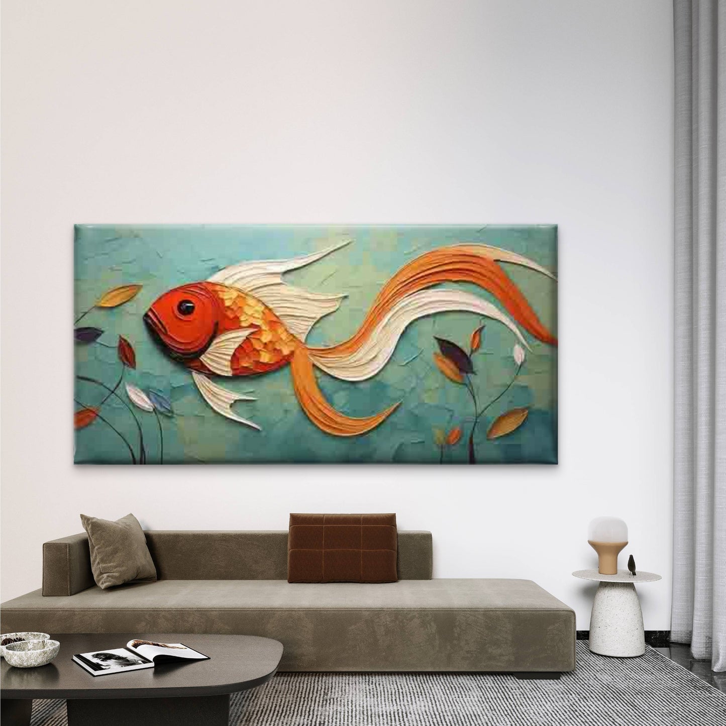Abstract Goldfish Wall Art Canvas Office Home Room Framed 120x60cm