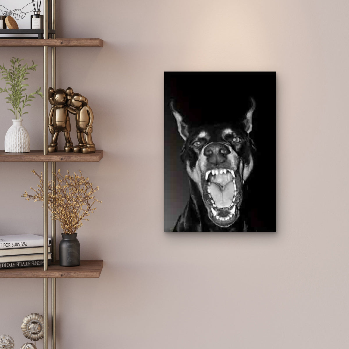 Black & White Aggressive Doberman Metal Print Ready to Hang