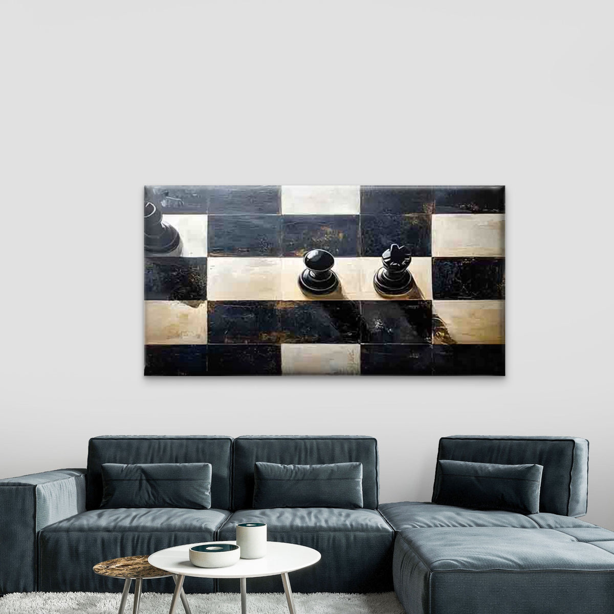 Black and White Chessboard Wall Art Canvas Office Home Room Framed 120x60cm