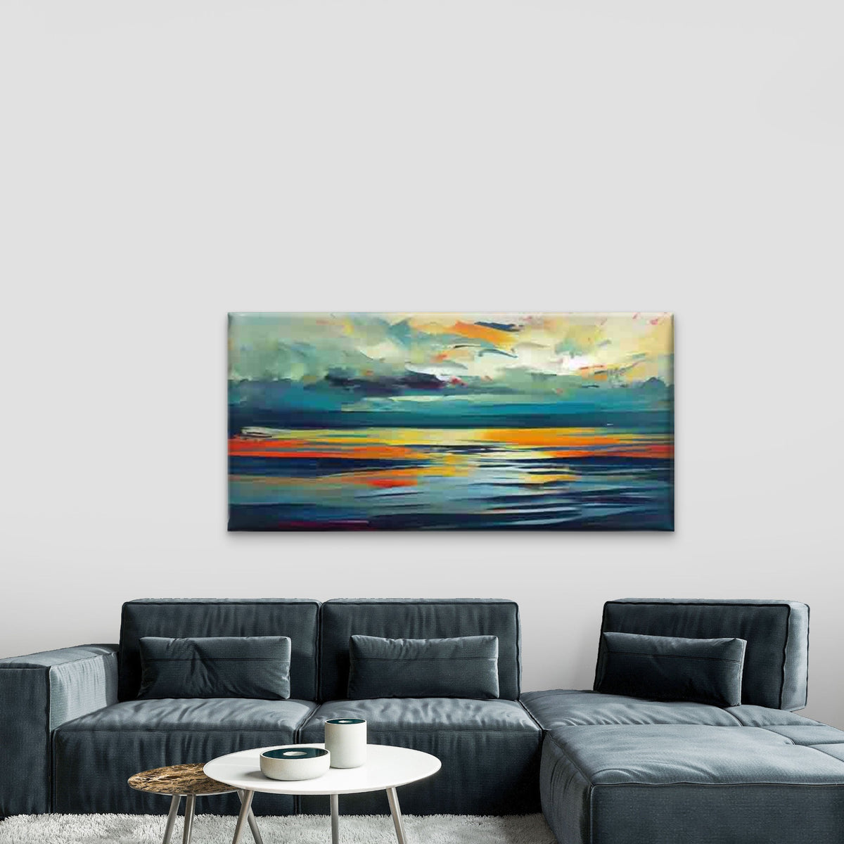 Modern Abstract Seascape Wall Art Canvas Office Home Room Framed 120x60cm